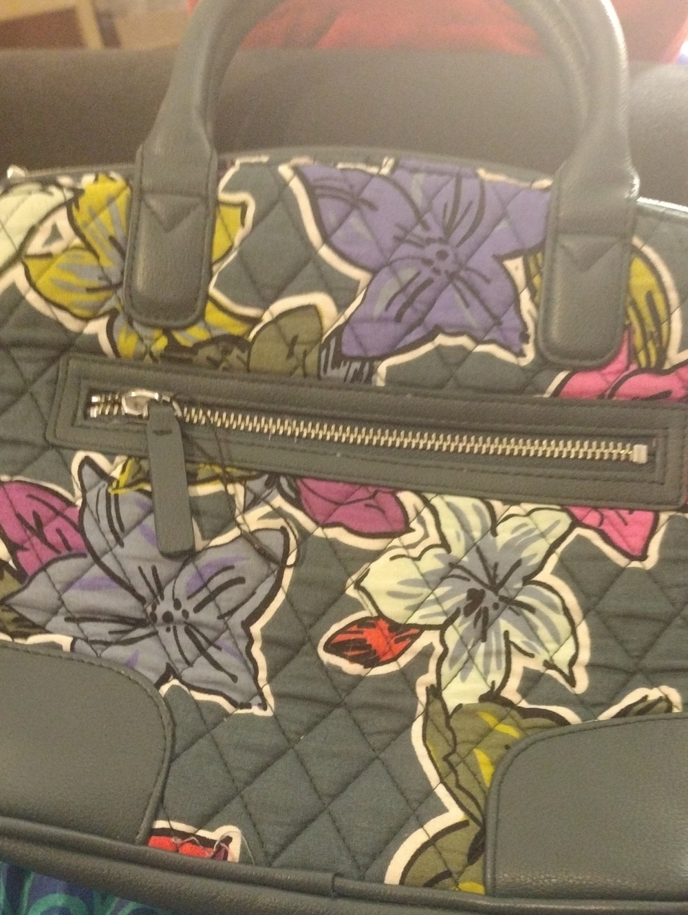 Vera Bradley Quilted Floral Tote in Charcoal with Purple, Pink & Yellow Blooms